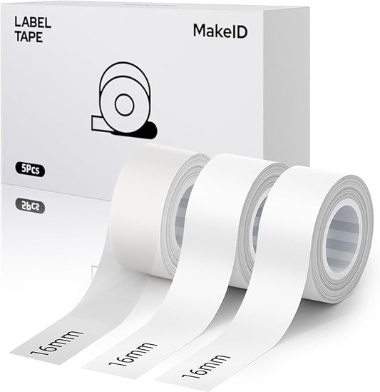 MakeID E1 Q1 Label Maker Tape Refills, 3-Roll 16mm x 4m (0.63" x 13') Continuous Consumables Thermal Laminated Office Labeling Tape Replacement