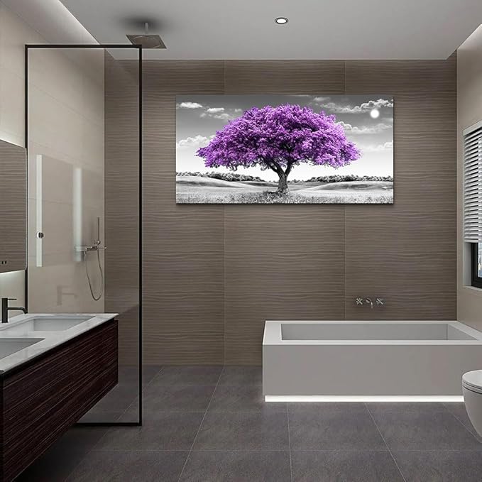 Canvas Wall Art for Living Room Large Wall Decor for Bedroom Modern Office Wall Decorations Purple Tree Landscape Painting Black and White Pictures Artwork Room Aesthetic Home Decor