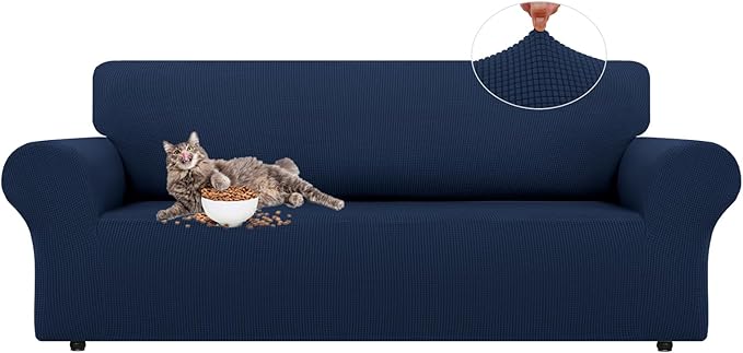 LURKA Stretch Sofa Slipcovers 1 Piece Couch Covers for 3 Cushion Couch Sofa Furniture Protector Full Sofa Covers with Elastic Bottom for Kids and Dog (Large, Navy)