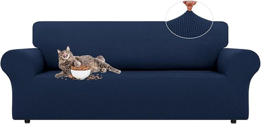 LURKA Stretch Sofa Slipcovers 1 Piece Couch Covers for 3 Cushion Couch Sofa Furniture Protector Full Sofa Covers with Elastic Bottom for Kids and Dog (Large, Navy)