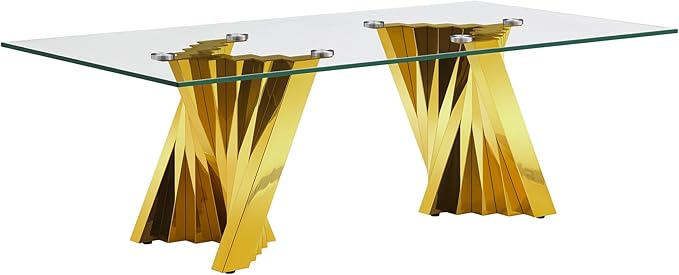 Goujxcy Modern Glass Coffee Table 51" Gold Center Table with Tempered Glass Top and Mirror Finish Stainless Steel Legs, Luxury Rectangular Coffee Table for Living Room Apartment (Gold)