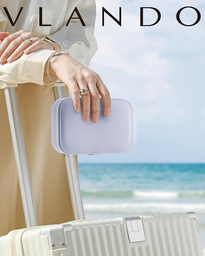 Vlando Travel Jewelry Case for Women Girls Mothers, PU Leather Portable Small Jewelry Box for Rings, Necklaces, Bracelets, Earring Holder Organizer Storage for Travel Gifts Bridesmaid Gifts - Purple