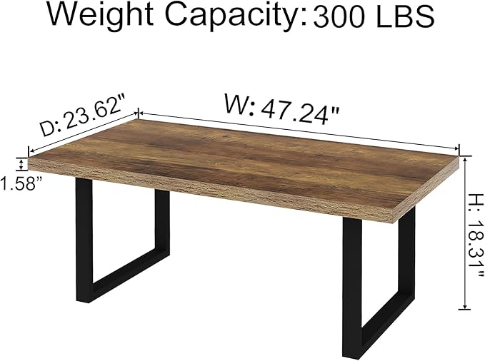 IBF Farmhouse Coffee Table, Modern Coffee Table for Living Room, Simple Industrial Rectangle Center Table, Wood Metal Tea Table for Home Bedroom Office, Rustic Oak, 47 in