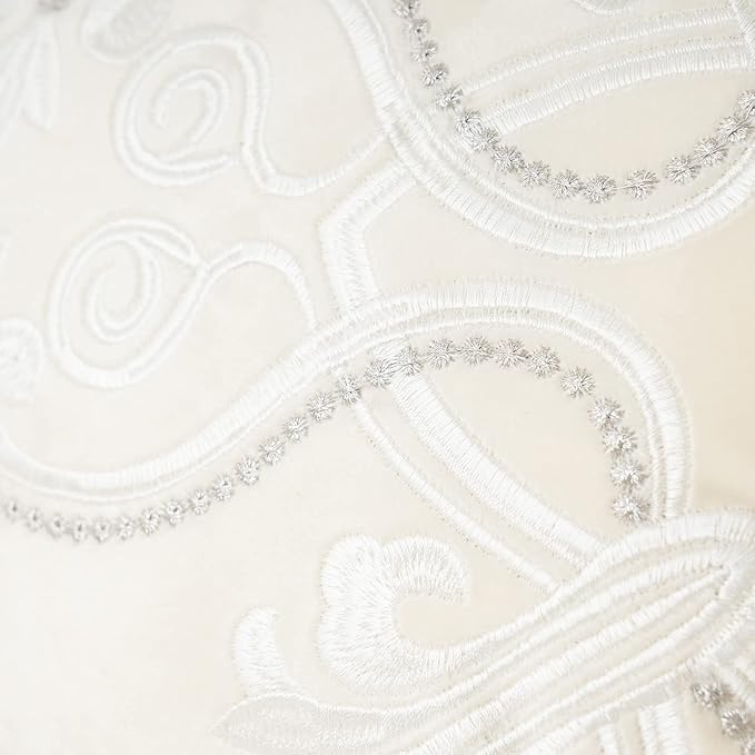 Aeckself European Luxury Velvet Lumbar Throw Pillow Cover 12 x 20 Inch, Embroidery Floral Pillow Cover Home Decor Oblong Pillowcase for Couch Bedroom Living Room, Off White