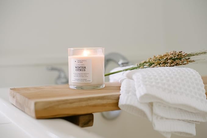 PERIPETI Home Winter Citrus Scented Candle, Classic Wick – 8.5oz Natural Soy Wax for Energizing Aromatherapy, Long-Lasting Burn