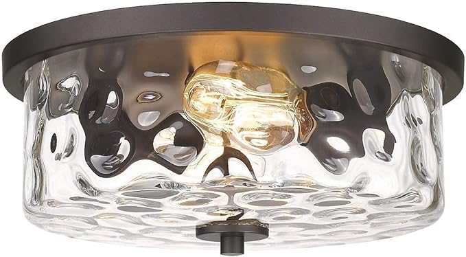 Indoor Flush Mount Lights, 2-Light Interior Hammered Glass Ceiling Fixture, Antique Bronze for Hallway, Dining Room, Kitchen