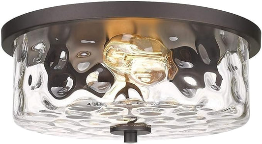 Indoor Flush Mount Lights, 2-Light Interior Hammered Glass Ceiling Fixture, Antique Bronze for Hallway, Dining Room, Kitchen