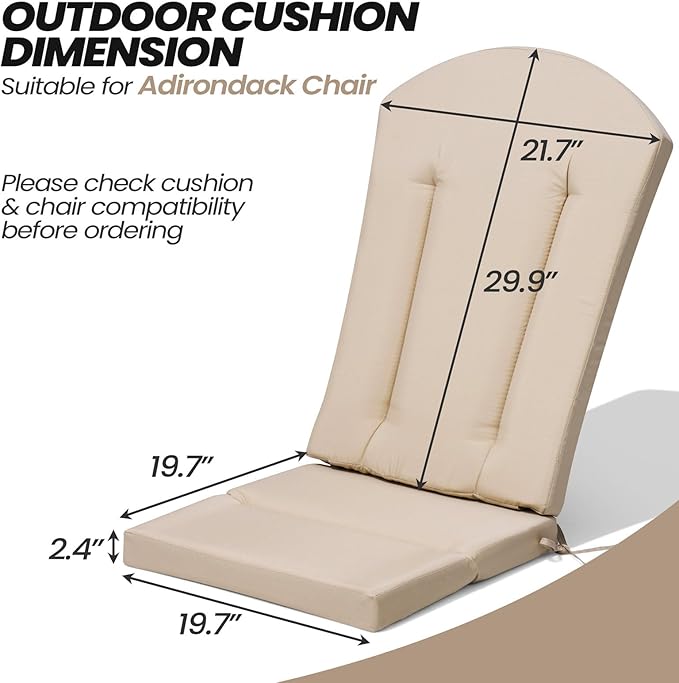 Crestlive Products Adirondack Chair Cushion Outdoor Rocking Chair Cushion Water Resistant 50x20 Inch High Back Patio Replacement Cushions, Beige