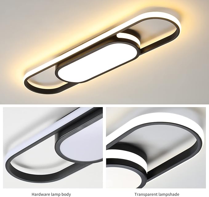 Tioolo Modern LED Linear Ceiling Lights Dimmable LED Ceiling Lamp with Remote Control 2.3ft Acrylic Flush Mount Ceiling Lighting Fixtures for Living Room Kitchen Dining Room (40W/3000-6500K/Black)