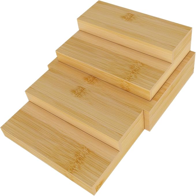 Spice Rack, Bamboo Spice Rack Kitchen Cabinet Organizer Expandable - Bamboo 4 Tier Figurine Display Shelf, Adjustable Magnetic 4 Tier Spice Racks, Brown