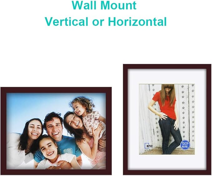 RPJC 11x14 inch Picture Frame Made of Solid Wood and High Definition Glass Display Pictures 8x10 with Mat or 11x14 Without Mat for Wall Mounting Photo Frame Dark Brown