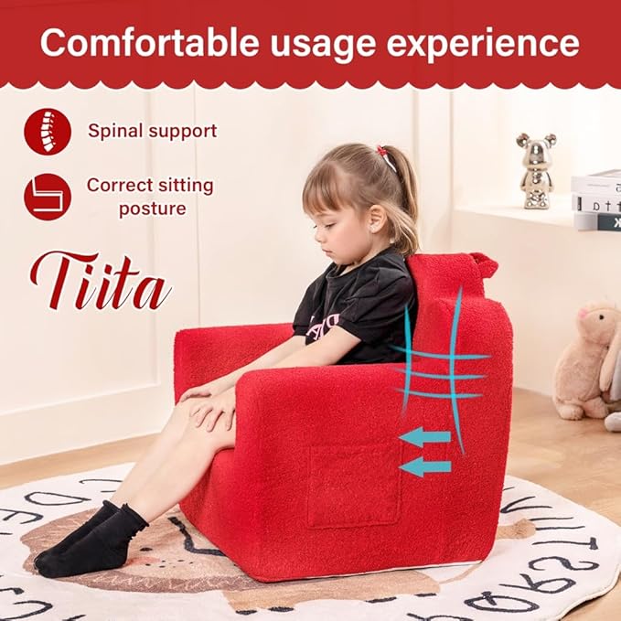 Tiita Kids Couch Plush Toddler Chair, Cloud-Like Glow in The Dark Kids Sofa Toddler Reading Chair with Washable Cover Carrying Handle, Convertible Children Sofa Chair for Girls and Boys