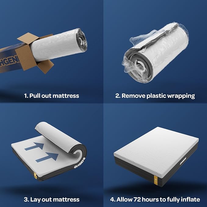 OhGeni 10 Inch Twin Size Mattress, Cooling Gel Memory Foam, Single Bed Mattresses in a Box, Cool Surface Touch, Medium,Ergonomic Support & Pressure Relief, CertiPUR-US Certified Foam, Designed in USA