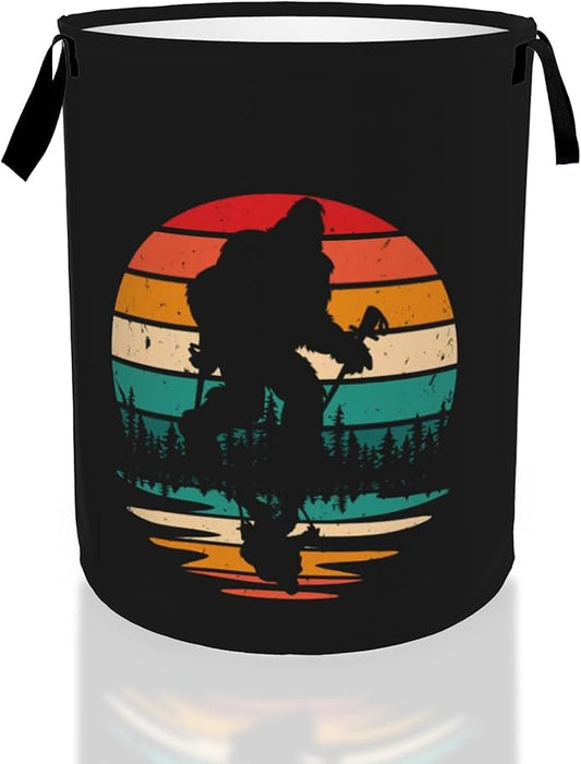 Big Foot Hiking Sunset Laundry Basket,Waterproof Laundry Hamper,Collapsible Organizer Basket for Storage Bin Toy Bins, Dirty Clothes Laundry Basket for Living Room/Bathroom/Bedroom