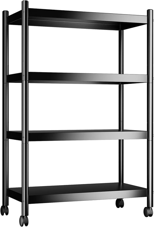 VETALLO 4 Tier Mobile Shelf Kitchen Appliance Metal Shelving Storage Rack Heavy Duty Shelves Standing Units with Rolling Wheels for ktichen,Pantry, Garage,Laundry (29.6" L x 13.7" W x 47" H)