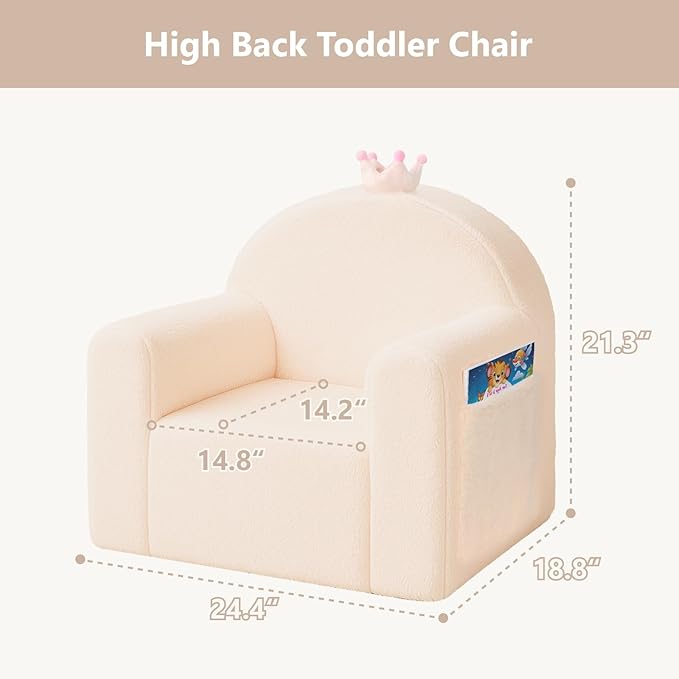 MONKISS Princess Toddler Chair, Cute Toddler Foam Couch, High Back Kids Reading Armchairs, Birthday Gifts for Boys and Girls, 1-6 Years Old, SF07, Beige Crown