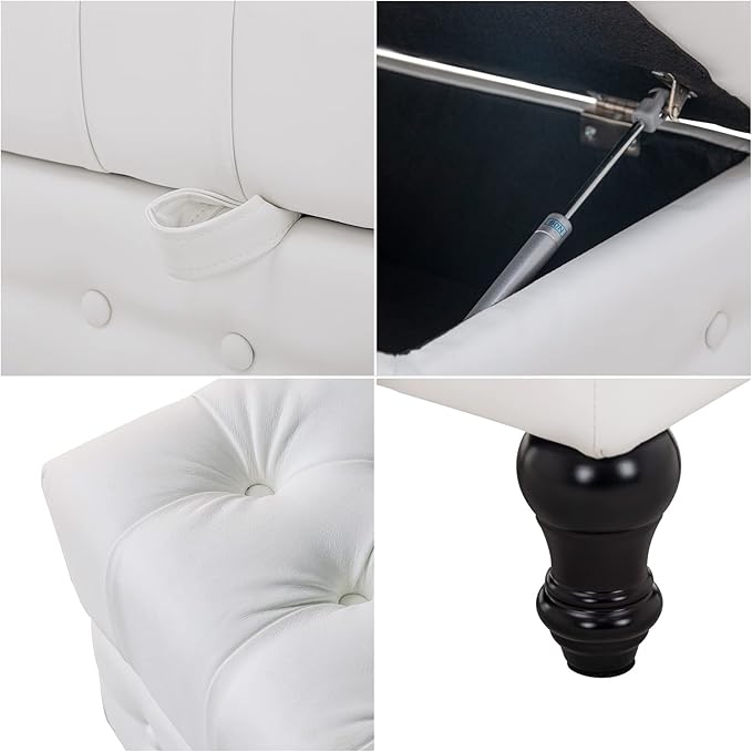 Artechworks Coffee Table Ottoman with Storage,Button Tufted PU Leather Upholstery Footstool Bed Ottoman for Living Room, Home Office, Space-Saving Storage Toy Box Stool, White