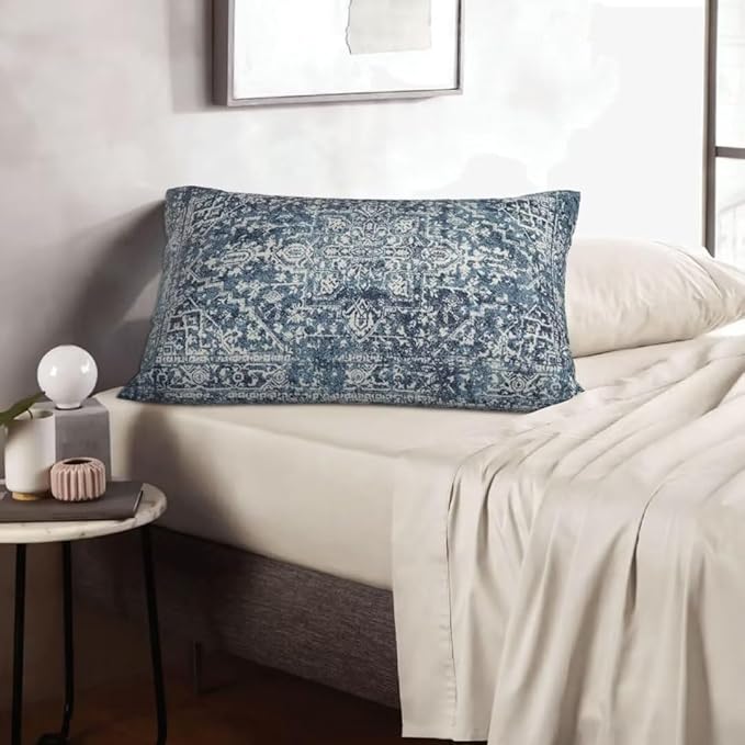 Navy Blue Boho Pillow Covers 12x20 Set of 2, Carpet Pattern Outdoor Decorative Throw Pillows Ethnic Rustic Farmhouse Cushion Cases Linen Gifts for Couch Sofa Decor