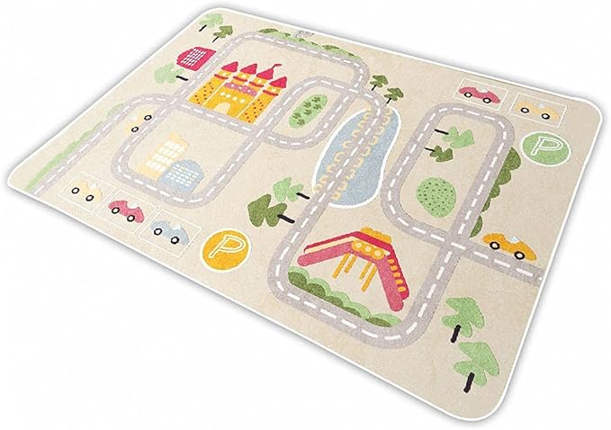 Kid Rug Carpet Playmat for Toy Cars and Train，Play Area Rug with Rubber Backing，Fun Throw Rug，Ideal Gift for Children Baby Bedroom Play Room(80×120cm/32×47in) Y5