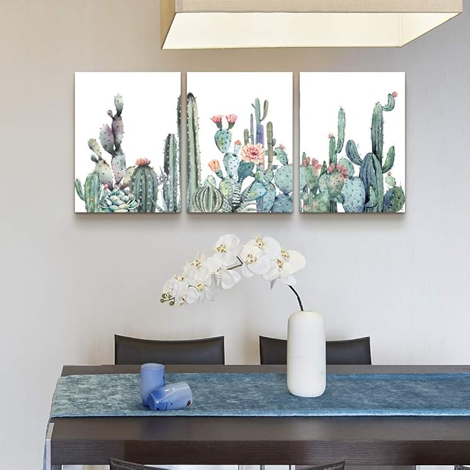 Canvas Wall Art For Bedroom Living Room Canvas Prints Artwork Bathroom Wall Decor Green Plants Succulent Cactus Flower Painting 20" X 28" 3 Pieces Modern Framed Ready To Hang Office Home Decorations