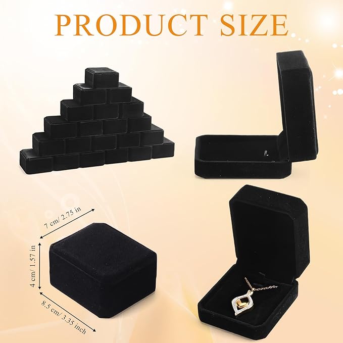 Sureio 24 Pcs Velvet Necklace Ring Boxes Bulk Earring Pendant Jewelry Gift Display Case for Proposal Anniversary Wedding Engagement Birthday Gift(Black)