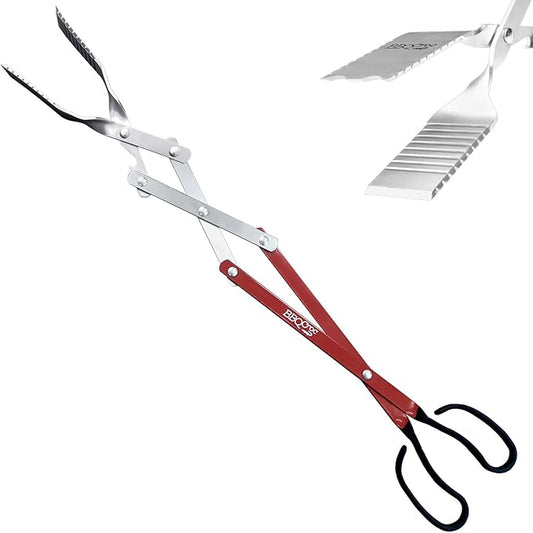 BBQ Croc 3 in 1 Barbecue Tool 26-inch - Extra Light and Super Long Heavy Duty Tongs, Spatula and Grill Scraper (Red) - Longest BBQ Tool Ever!