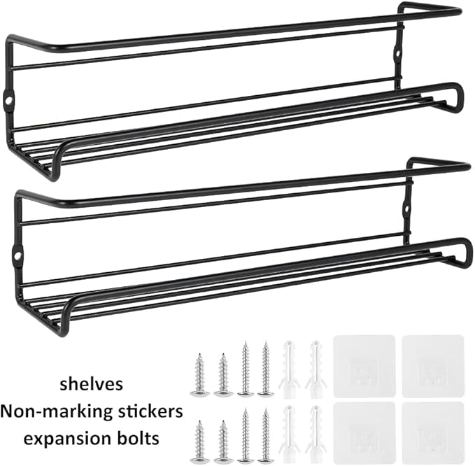 Spice Rack Organiser Hanging Spice Shelves Carbon Steel Wall Mount Spice Rack Kitchen Storage Racks Storage Spices and Condiments Spice Jars for Kitchen Cabinet Cupboard Pantry Door (4)