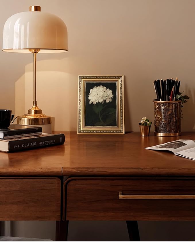 VIYYIEA Gold Framed Wall Art, White Hydrangea Canvas Print Home Decor Vintage Art Painting Picture Bathroom Wall Decor, Flowers Artwork for Living Room Bedroom Kitchen Office - 10L x 8W