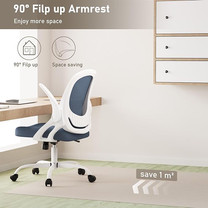 Home Office Chair Work Desk Chair Comfort Ergonomic Swivel Computer Chair, Breathable Mesh Desk Chair, Lumbar Support Task Chair with Wheels and Flip-up Arms and Adjustable Height