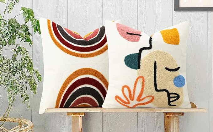 Merrycolor Boho Abstract Pillow Covers Colorful Woman Face Line Cute Pillow Cases Mid Century Aesthetic Modern Boho Pillows Decorative Throw Pillows for Bed Couch Living Room,1PC