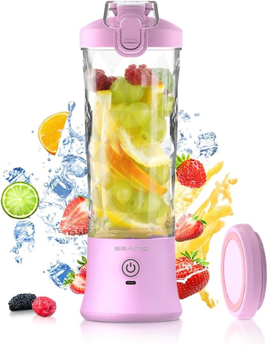 Portable Blender with 20 Oz Travel Cup, Mini Personal Size with 6 Blades and USB Rechargeable for Shakes, Smoothies, Gym, Kitchen and Outdoors (Purple)