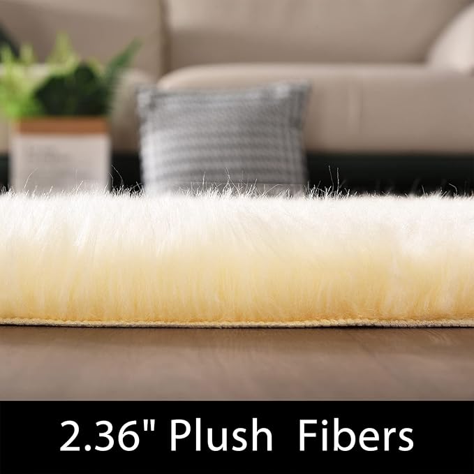 Latepis Yellow Fluffy Circle Rugs for Living Room Round Rug 6.7ft Plush Shag Washable Soft Rug Faux Fur Sheepskin Rugs for Bedroom Home Decor