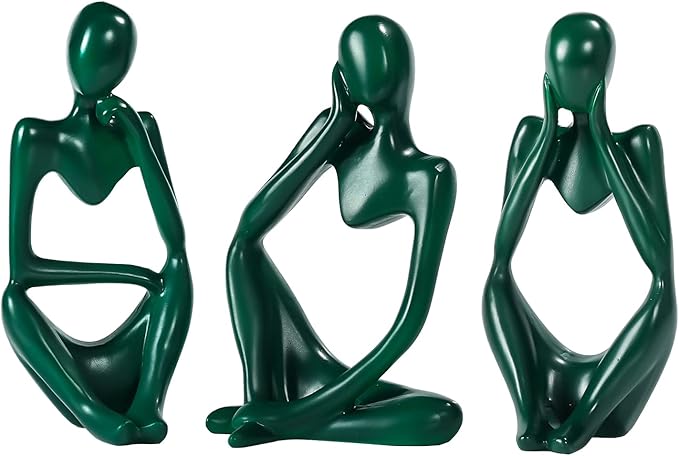 Thinker Statue Gold Decor Abstract Art Sculpture, Golden Resin Collectible Figurines for Home Living Room Office Shelf Decoration,Great Gift Ideas (Green)