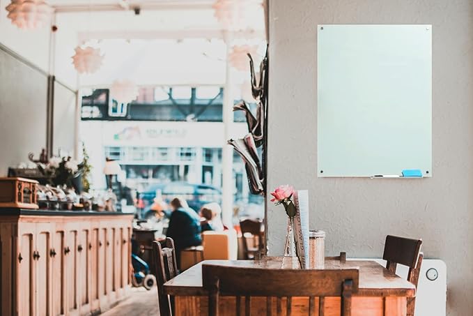 Magnetic Glass Dry Erase Whiteboard, 36 x 24 Inches Frameless Glass White Board Wall Mounted for Office Classroom and Home