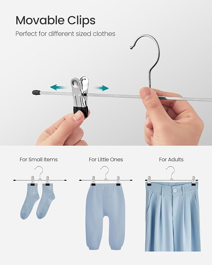 SONGMICS Pants Hangers, Set of 20, 1 Tier Non-Slip Skirt Hangers, Space Saving Pants Organizers, for Closet, Silver and Black UCRI003-20