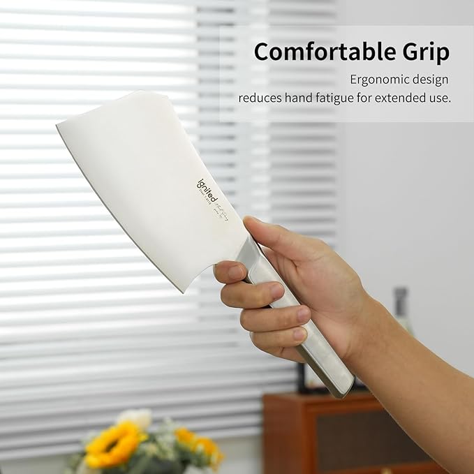 7 inch Meat Cleaver, One-piece Full Metal Cleaver Knife, Heavy Duty Butcher knife, German 1.4116 High Carbon Stainless Steel kitchen Knife, Chopping Knife for Meat, Bone, Lamb Chops