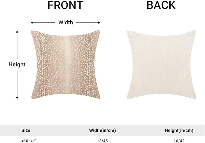 Antelope Pillow Covers 18 x 18 Inch Pack of 2, Animal Skin Print Decorative Throw Pillow Cases Outdoor Linen Farmhouse Neutral Fawn Cushion Cover for Bedroom Home Sofa Decor