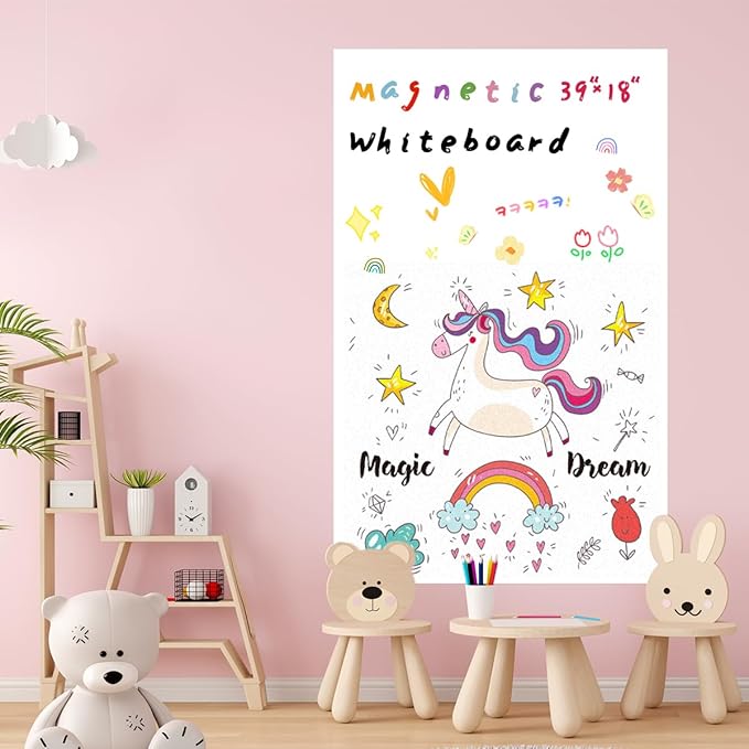 Magnetic Whiteboard Contact Paper, 18" x 39" Stick on Magnetic Dry Erase White Board Sticker on Wall, Easy to Write for Kids Drawing, School, Office, Kitchen Fridge