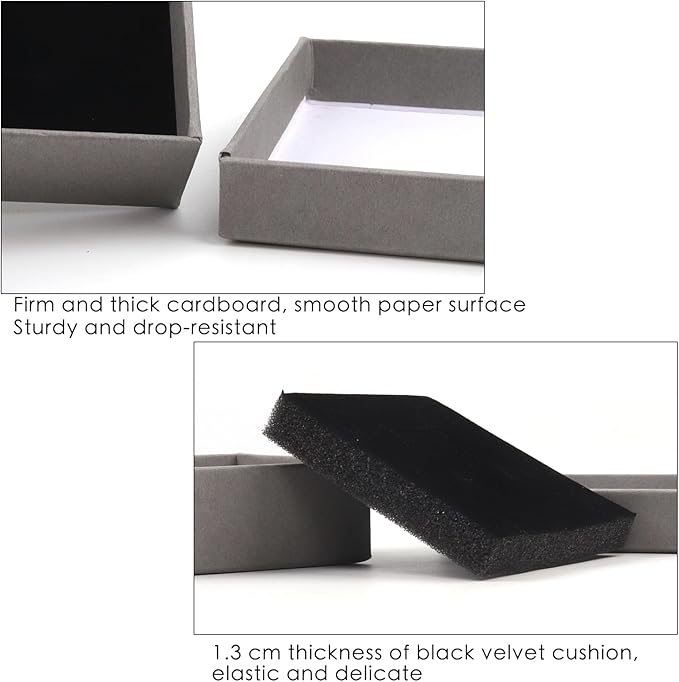 Jewelry Gift Boxes - 12 Pieces Square Cardboard Boxes, Cotton Filled, 3.5x3.5x1.25 Inches (Gray)