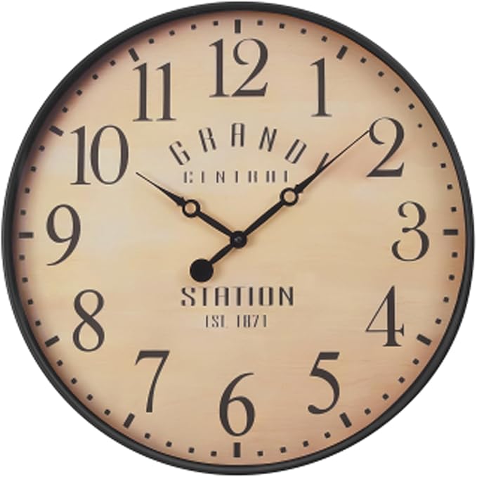 16 Inch Vintage Wall Clock, Silent Non-Ticking Quartz Battery Operated Decorative Clock for Home, Kitchen, Living Room, Dining Room, Office, Brown Arabic Number