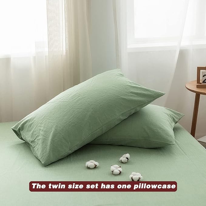 FACE TWO FACE Bedding Duvet Cover Set100% Washed Cotton Duvet Cover Linen Like Textured Breathable Durable Soft Comfy (Twin, Green)