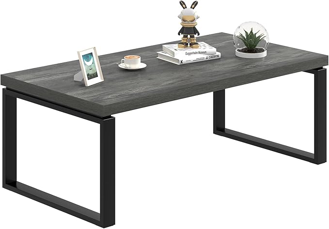 EXCEFUR Modern Coffee Table, Rustic Wood and Metal Center Table for Living Room, Industrial Rectangle Cocktail Tea Table for Home Office, Vintage Grey, 47 Inch