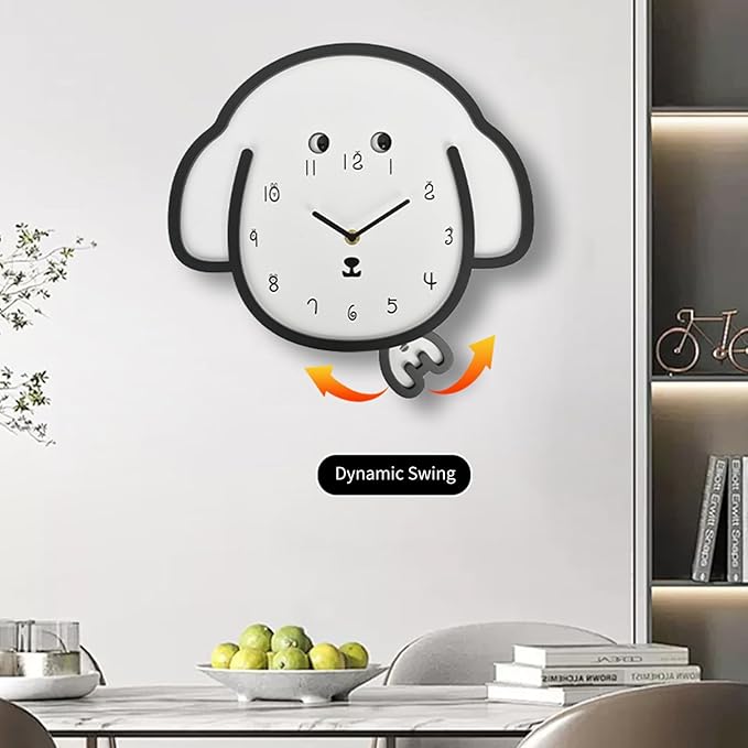 Adventurers Puppy Wall Clock – Adorable Silent Cartoon Clock with Swinging Tail and Rolling Eyes, Modern Fun Decorative Wall Clock for Kids’ Room, Bedroom, Kitchen or Living Room