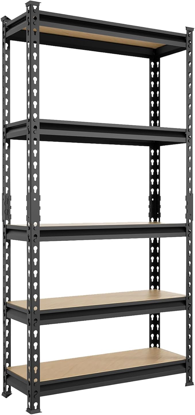 BIG RED Storage Shelving Unit, 5-Tier Adjustable, Heavy Duty Metal Garage Shelves/Utility Rack for Kitchen, Pantry, Basement, Bathroom, Laundry - 2,000 lbs Capacity, Black, 72" H x 35" W x 12" D
