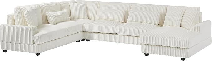 Oversized Sectional Sofa Modern U-Shaped Couch Upholstered in Soft Corduroy with a Chaise Lounge for Living Room
