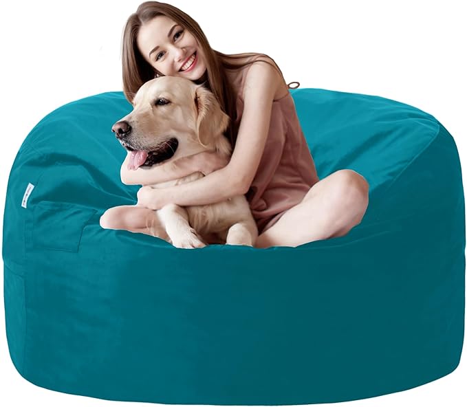 3FT Bean Bag Chair with Ultra Soft Velvet Cover Bean Bag Sofa with Memory Foam Bean Bag Chairs with Large Size Lazy Sofa for Dorm Office Living Room Bedroom Sea Blue 3'
