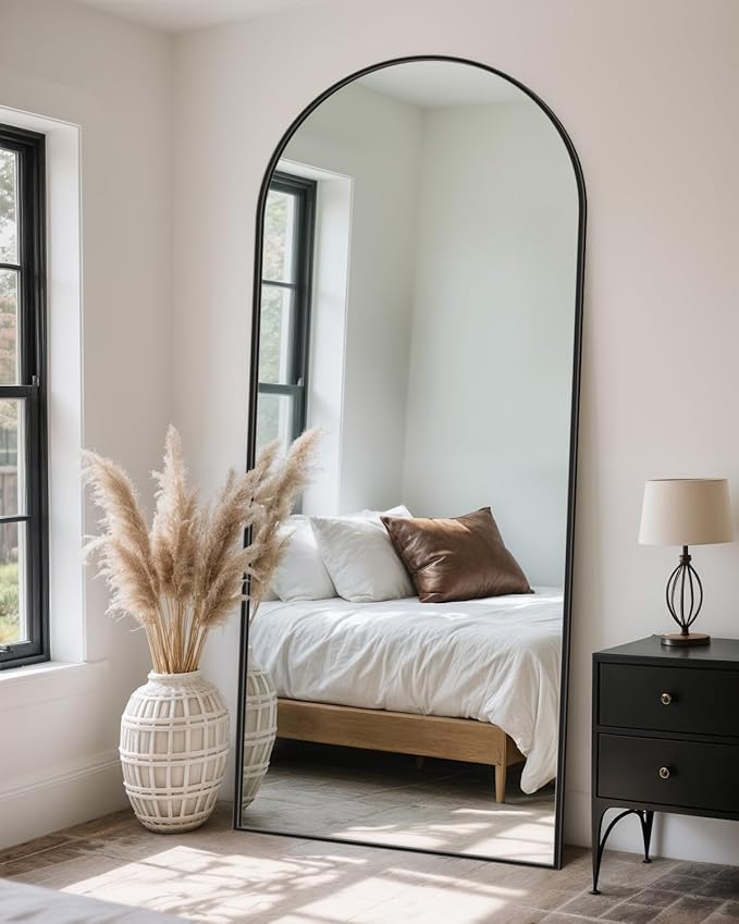 Full Length Mirror with Stand, 71"x26" Arched Full Body Mirror, Large Stand Up Mirrors, Aluminum Frame Floor Standing Mirrors, Freestanding Hanging Leaning Mounted for Bedroom Living Room, Black