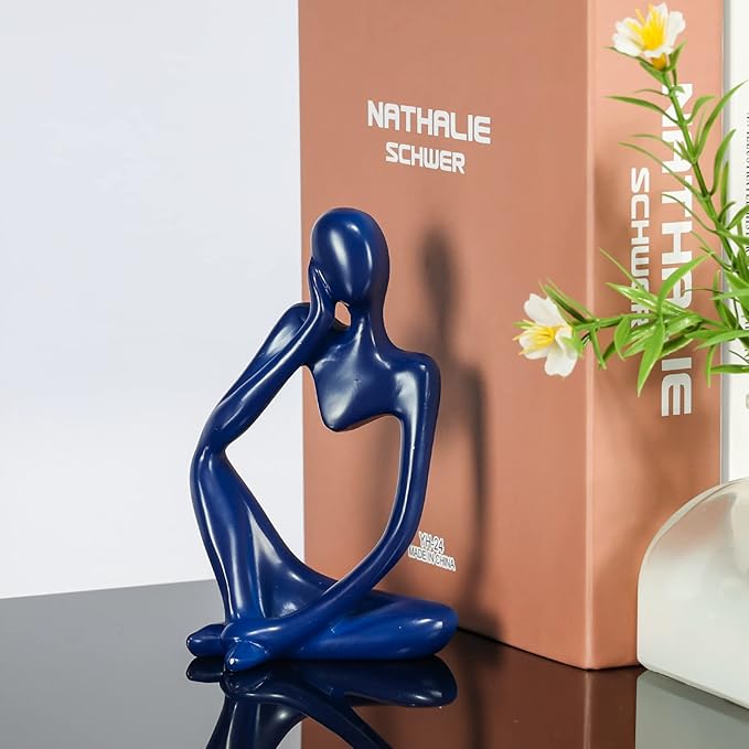 Thinker Statue Gold Decor Abstract Art Sculpture, Golden Resin Collectible Figurines for Home Living Room Office Shelf Decoration,Great Gifts Ideas (Blue)