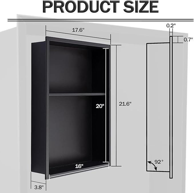 Stainless Steel Shower Niche 16" X 20" Brushed No Tile Needed Wall Niche Double Shelves Recessed Shower Shelf for Bathroom Storage Over Mount Installation