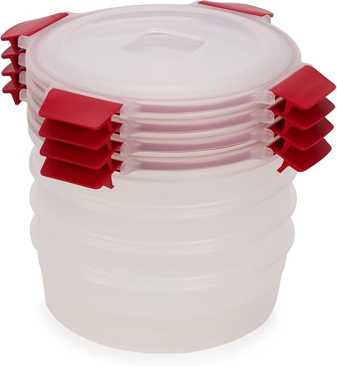 Joseph Joseph Nest Lock 8-piece Plastic BPA Free Round Food Storage Container Set with Lockable Airtight Leakproof Lids - Red